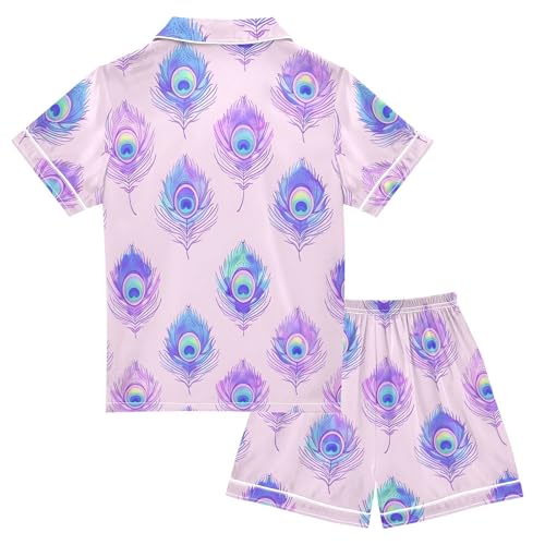 Pastel Watercolor Peacock Feathers Pajamas Set Summer Button Down Sleepwear Pjs Sets Comfy Loungewear2