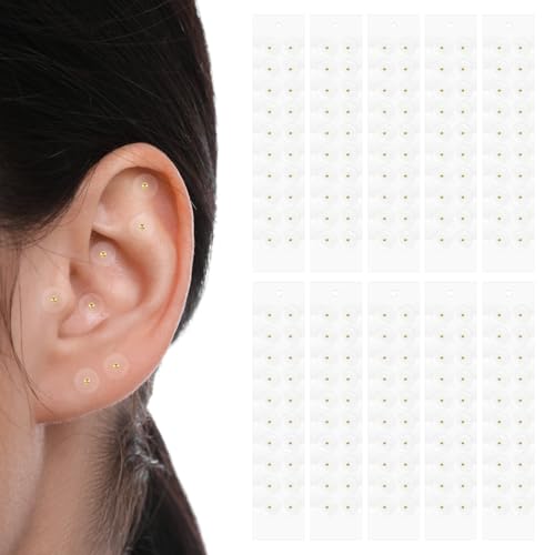 UIHRLM 200PCS Ear Seeds Gold Acupuncture Ear Seeds Disposable ACU Seeds Health Care Sticker Kit for Men and Women Migraines Anxiety Stress Insomnia Depression Relief (10 Sheets)