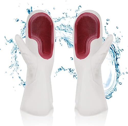 Abeillo Washing Up Gloves- Rubber Cleaning Gloves Non-Slip Dishwashing Gloves Medium, Kitchen Cleaning Gloves Household Scrubbing Gloves for Pet Grooming, Car Washing(M)