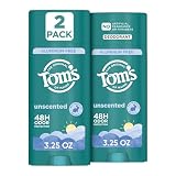 Tom’s of Maine Unscented Natural Deodorant, Aluminum Free, Clear Application, Odor & Wetness Protection, Naturally Derived Ingredients, 3.25 oz (2 Pack)