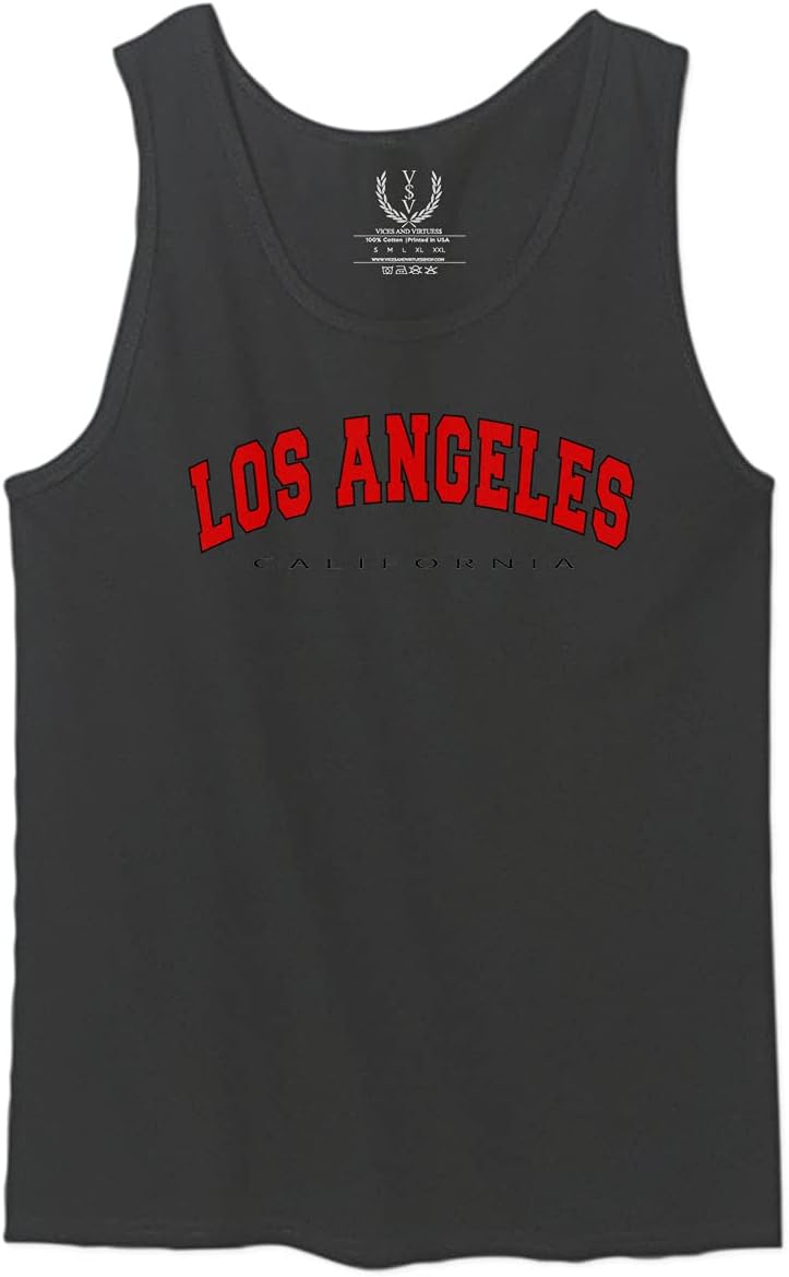 0382. RED Los Angeles California Cali LA Retro Graphic Men's Tank Top