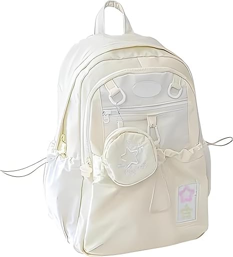 Endyniner Rosy Posy Backpack, Rosyposy Backpacks, Cream Star Drawstring Backpack, Cute Pink Double Shoulder Bag with Removable Mini Pouch, Large Capacity Fits 16" Laptop, Durable & Waterproof (beige)