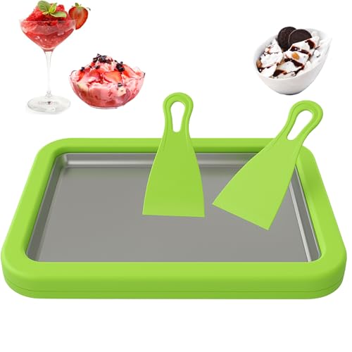 Tabla Fria Helados, MáQuina Para Hacer Rollos De Helado 2 EspáTulas, Batidos Caseros De Helado Suave, Helado Y Yogur Frito (Verde, L)
