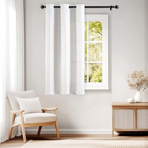 jinchan Linen Textured Curtain 63 Inch Length for Living Room Light Filtering Thermal Insulated Grommet Top Window Drape for Bedroom 38" W x 63" L Whi