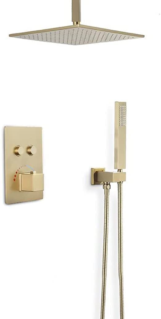 Ensemble de douche mitigeur thermostatique anti-brûlure laiton doré