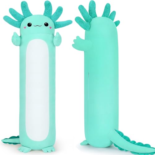 Image of Auspicious beginning Axolotl Plush Stuffed Animal-20'' Green Axolotl Plush Toy Plush Pillow, Cute Soft Anime Plushie Stuffed Toys, Body Pillow Plush Toy Decoration Doll Gift for Kids Girls Boys