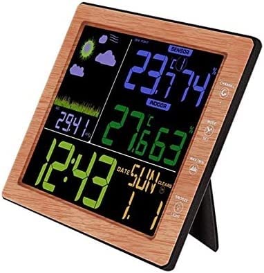 Estación meteorológica con veta de Madera, barómetro, termómetro, higrómetro, Sensor inalámbrico, Pantalla LCD, pronóstico del Tiempo, Reloj Despertador Digital.