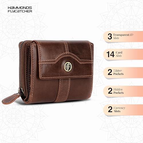 Wallet for Women - Genuine Leather Ladies Wallet - 14 Card Slots - RFID Protection - 3 ID Card Slots -RFID Wallet women -Daily Use, Women Money Purse - Blazing Brown2