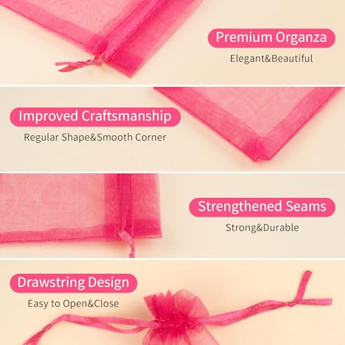 Image of 50PCS Hot Pink Organza Bags 3x4, Small Gift Bags Drawstring Mini Mesh Pouches for Jewelry Candy Makeup Sachet, Cute Goodie Baggies for Birthday Graduation Wedding Baby Shower Party Favors