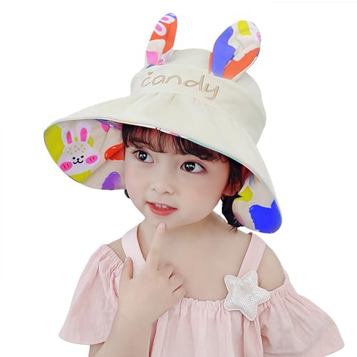 Kids Cute Rabbit Ear Wide Brim Sun Hat Empty Top Double-Sides Pattern Bucket Hat Summer Beach Travel Hat for Boys Girls2