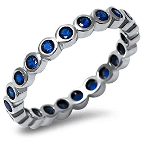 Oxford Diamond Co Simulated Blue Sapphire Eternity Band .925 Sterling Silver Ring Sizes 4-10 (9)