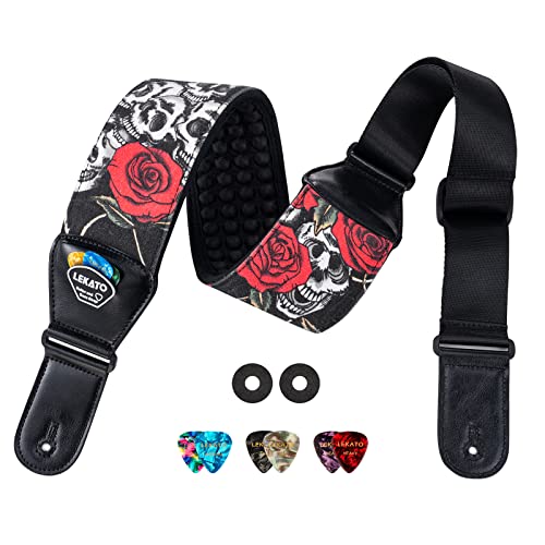 LEKATO Sangle Guitare Rembourrée 3D pour Basse et Guitare Electrique, Guitar Strap avec Extrémités en Cuir, Ceinture de Guitare Bandoulière Réglable - Les Beatles, Paul McCartney, John Lennon, RIngo Starr, George Harrison LEKATO Sangle Guitare Rembourrée 3D pour Basse et Guitare Electrique, Guitar Strap avec Extrémités en Cuir, Ceinture de Guitare Bandoulière Réglable