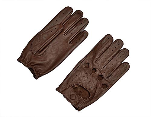 Genuine Sheepskin Leather Driving Gloves for Women(Large, Brown)