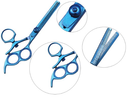 6.5" Swivel Thumb 3 Ring Blue Titanium Hair Cutting Shears Scissors Set