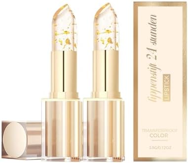 Lápiz Labial con Cambio de Temperatura y PH Adaptable - Bálsamo Labial Transparente Dorado de Larga Duración 24h | Labial Hidratante y Resistente al Agua para Mujer con Nutrientes Profundos (2PC)