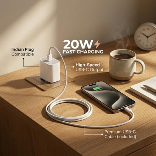 Image of Scalebee 20W SuperFast Charger Adapter & Lightning Cable, White | Compatible with iPhone 14 /14Plus /14Pro /14Promax, Compatible with iPhone 13 /13Pro /13Promax