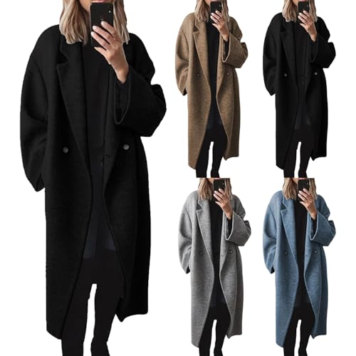 Lolvmvchi Black 2024 Friday Deals Womens Car Coat Black Womens Coat Womens Long Winter Coats Blue Pea Coat Women Womens Trench Coat Black Medium