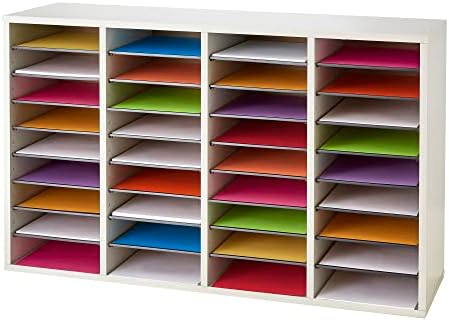 Safco Products Wood Adjustable Literature Organizer, 36 Compartment 9424GR, Gray, Durable Construction, Removable Shelves, Stackable