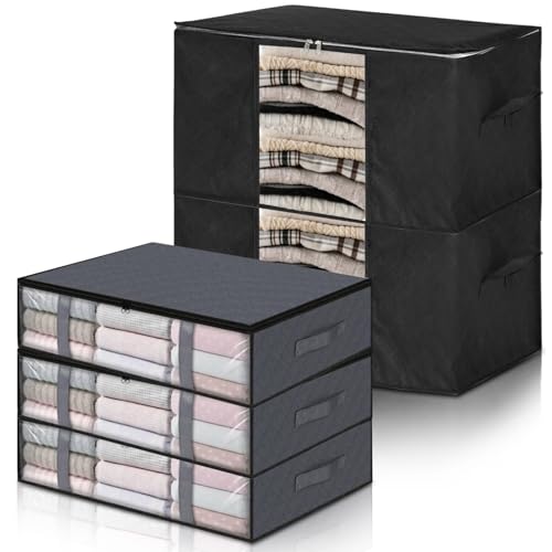 Jomdjmskes 5 Pcs Cajas Almacenaje Ropa, Organizador Ropa, Bolsa de Almacenamiento Plegable, Bolsas para Guardar con Asas Reforzadas, Almacenaje Bajo Cama con Ventana Transparente, Caja Bajo Cama