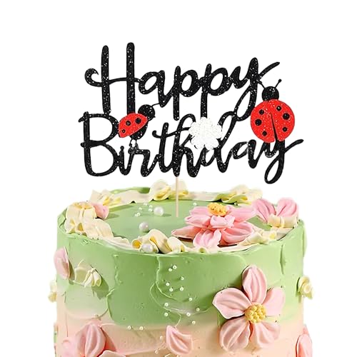 STATWTHMA Black Glitter Ladybug Cake Topper