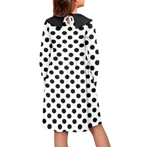 Girls Vintage Polka Dot Dress with Peter Pan Collar Loose Fit Long Sleeve Fall Winter Twirly Midi Dress2