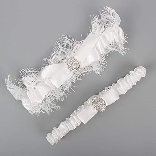Image of White Lace Wedding Garters Bridal Garter Set for Women Bride Garters With something Blue