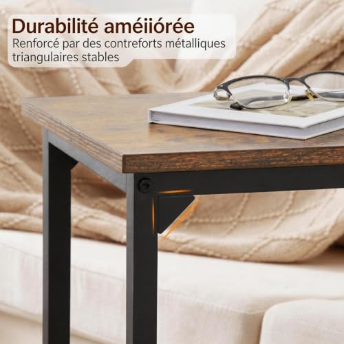 AMHANCIBLE Lot de 2 Tables d’Appoint, Bout de Canapé en Forme de C, Marron – vue 6