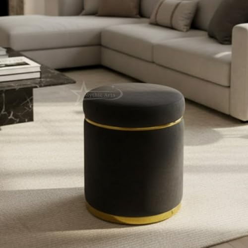 Image of Ottoman Stool for the Living Room Ottoman Pouffes for Sitting, Puffy Stool for Living Room Dressing Table Stool Black
