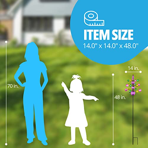 Exhart Wind Spinner, 3 Tier Garden Stake With Glass Crackle Balls, Wind Powered Glass And Metal Outdoor Garden Decor And Yard Art, Purple, 14 X 48 Inch #TOP5