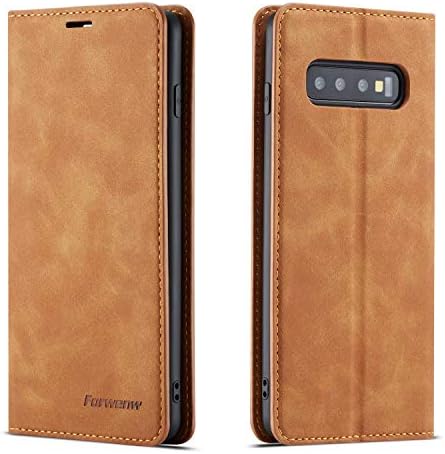 QLTYPRI Case for Samsung Galaxy S10 Plus, Premium PU Leather Cover TPU Bumper with Card Holder Kickstand Hidden Magnetic Adsorption Flip Wallet Case Cover for Samsung Galaxy S10 Plus - Green