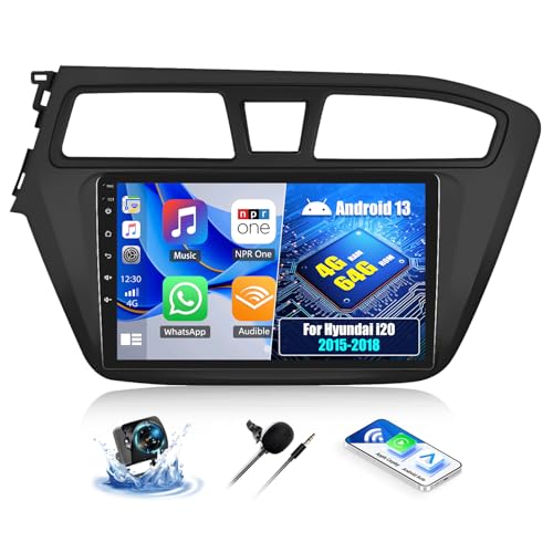 OiLiehu 4G+64G Android 13 Autoradio pour Hyundai i20 2015-2018 avec CarPlay Android Auto sans Fil, 9“ IPS Écran Tactile 2 Din Radio avec GPS WiFi Lien Miroir...