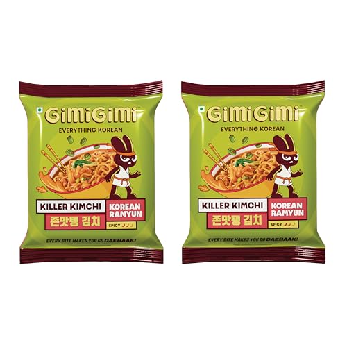 Image of GIMI GIMI - Killer Kimchi (Pack of 2), 125g each | Veg Korean Ramyun | Authentic Gochugaru Chillies | Thick & Bouncy Noodles