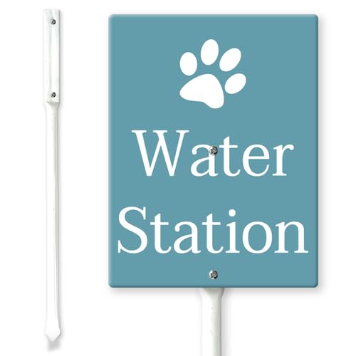 Horienteeon Water Station Blue Yard Sign with Stakes 11.5×15cm, Sturdy Aluminum Yard Signs Weatherproof Easy Mounting, Dog Water Station Sign, Pet Friendly Yard Decor, Backyard Water Notice