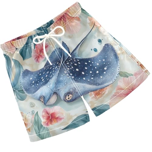 Pigsaly Boys' Swim Board Shorts Blue Stingray Pink Flowers Boy's Swim Trunks Kids Swimwear S