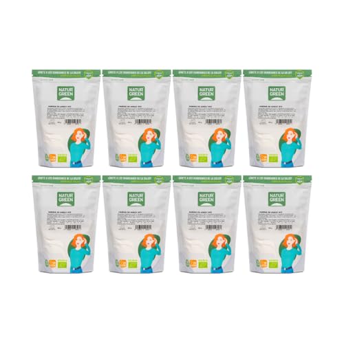 NaturGreen - Harina de Arroz Bio, Pack 8 x 500 g, Ecológica 100%, Fuente de Proteínas y Fibra, Sin Gluten, Ideal para Repostería y Mezclas Keto