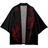 Dinntty Kimono Samurái con Estampado De Dragón Chino Rojo, Ropa De Calle, Cárdigan Tradicional Japonés, Ropa Yukata, De Verano para Hombres Y Mujeres