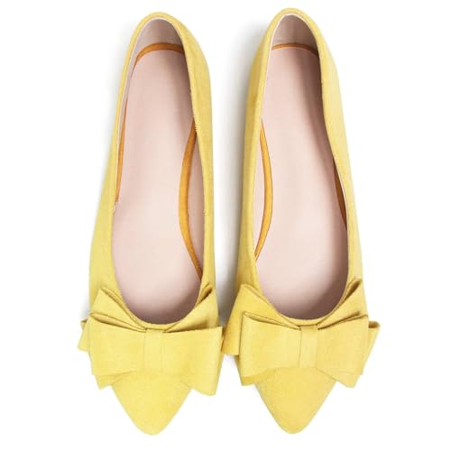 Image of SAILING LU Womens Bowknot Ballet Flats Pointy Toe Suede