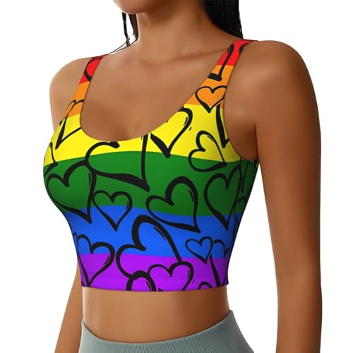 Gay Pride Rainbow Pattern Racerback Sports Bra for Women, High Impact Sports Vest, Cute Tank Top for Yoga Gym2
