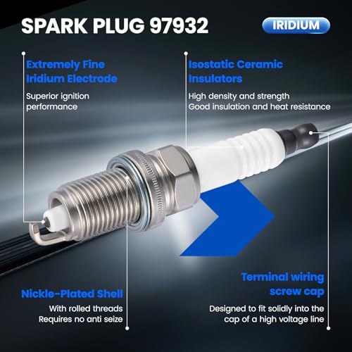 Image of 97932 Iridium Spark Plugs 8 Pack - Compatible with Dodge Dakota 2005 2006 2007, 4.7L Engine - Replaces IZFR5L-11, IZFR5L11 Spark Plug
