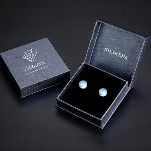 Moonstone Earrings for Women 925 Sterling Silver Black Round Moonstone Stud Earrings Hypoallergenic Jewelry Gifts for Women by Silikepa - Image 7