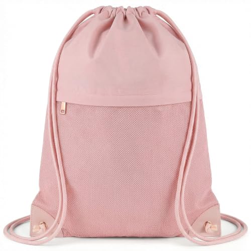 Image of TILYMOL Drawstring Backpack Gym Bag - String Gym Bag for Men & Women, Lightweight Cinch Sports Sackpack for Beach, Travel, Yoga, Swimming, Pink