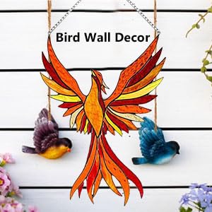 Attrape-soleil Phoenix Pour Fenêtre - Décoration Murale En Verre Coloré - 20 X 25 Cm, Effet Vitrail