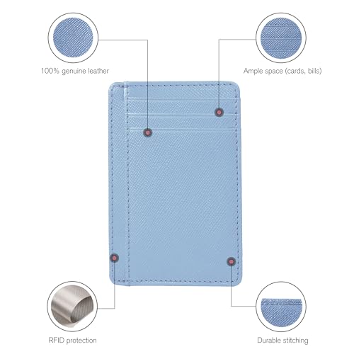 Travel Friendly Leather Wallet | For Him And Her | Credit Card Holder | Blue Compact Wallet | 1 ID Slot | RFID Protected3