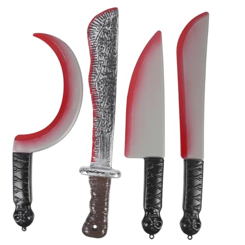 UKCOCO Couteaux Halloween Jouets Lot de 4 Faux Couteaux en Plastique Accessoires de Fête pour Décoration Maison Hantée Cosplay et Décorations Extérieures Découpe Sanglante