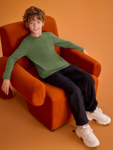 Haloumoning Boys Long Sleeve Shirts Kids Crewneck T Shirts Casual Tops Tees with Chest Pocket 5-14 Years - Image 6