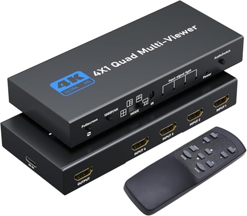 Image of HDMI Multiviewer Switch 4x1 Seamless Switcher Quad Multi-Viewer HDMI Switch 4 in 1 Out Supports 1080p 60Hz,5 Display Modes with IR Remote (HDMI Multi-Viewer 4x1)