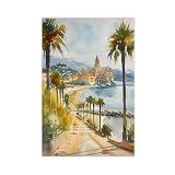 BIRART Póster de Málaga en acuarela, póster en lienzo para decoración de dormitorio, 30 x 45 cm