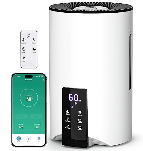 Image of Humidifiers for Bedroom Large Room Home, 4L Cool Mist Humidifier for Smart App & Voice Control, Fill Essential Oil Diffuser for Baby and Plants, Quiet Ultrasonic Humidifier with 360° Nozzles, White.