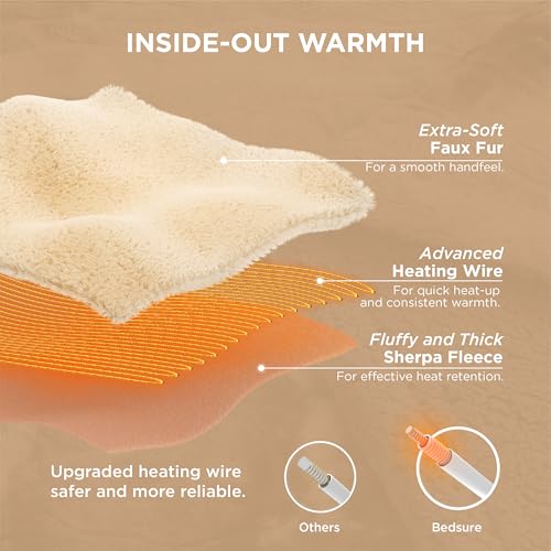 Image of Bedsure Faux Fur Heated Blanket Full Size, Fast Heating Electric Blanket Full Size with 6 Heating Levels & 10 Time Settings, Cozy Gifts for Women Men (72x84 inches, Grey)