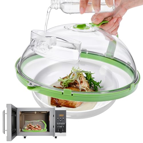 Image of Microwave Splatter Cover With Steam Vent 10 In - Clear Microwave Cover With Water Steamer, Microwave Cover For Food Bpa-Free, Microwave Food Cover With Vents And Water Storage Box